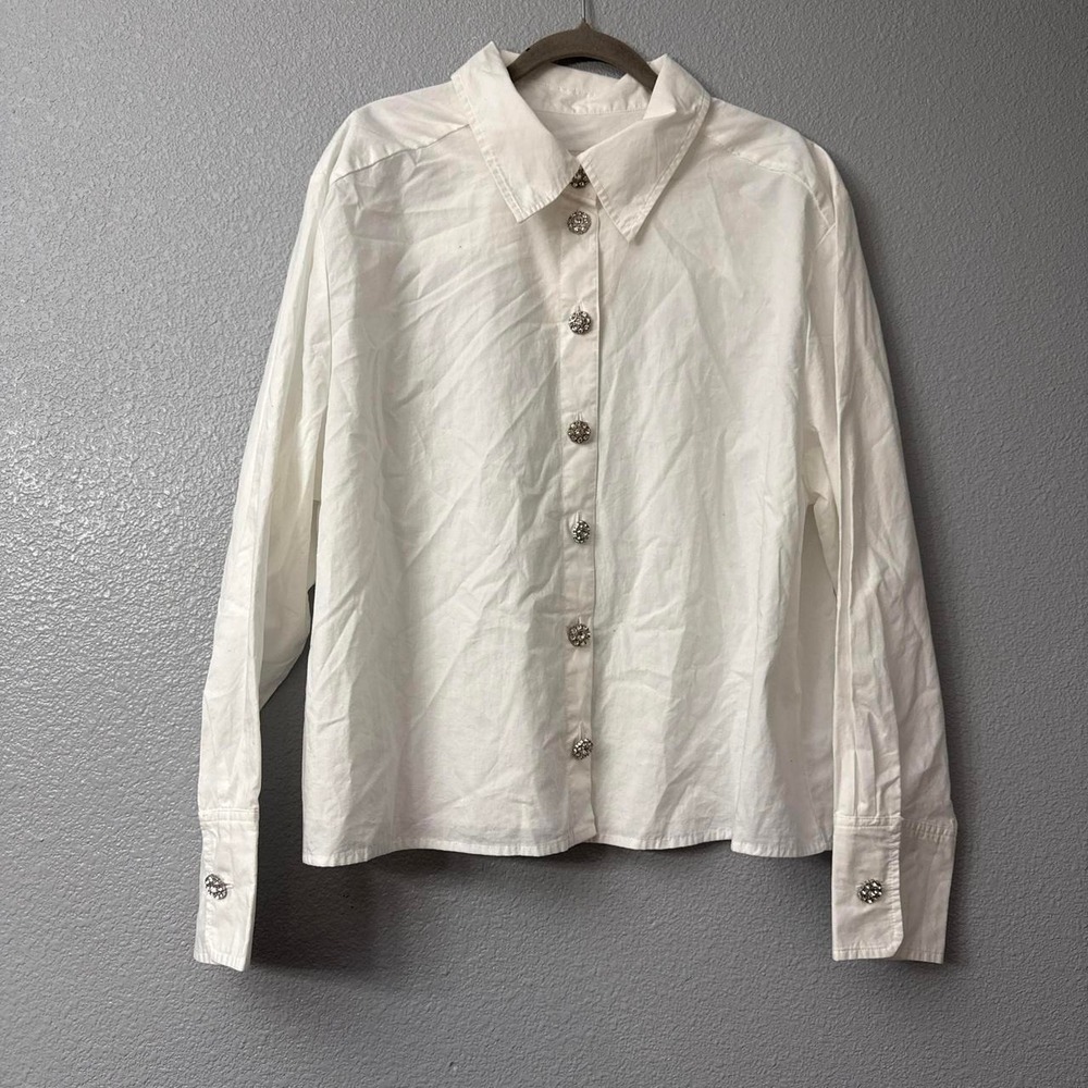 A New Day Button Up with Blingy Silver and Rhinestone Buttons Long Sleeve Blouse